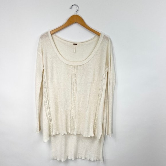 Free People Lace Road Boho Linen Oversized Pullover XS - Picture 4 of 7